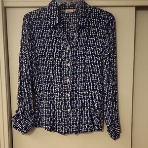 Trucco Navy and White Button Down Blouse